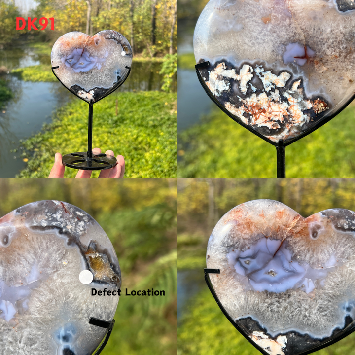 Blue Flower Agate Heart+Holder