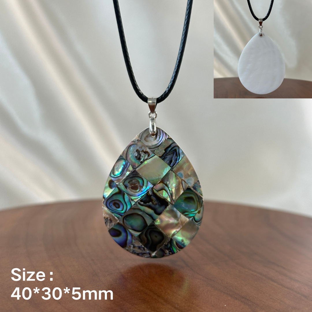 Natural Abalone Shell Inlay Teardrop Pendant