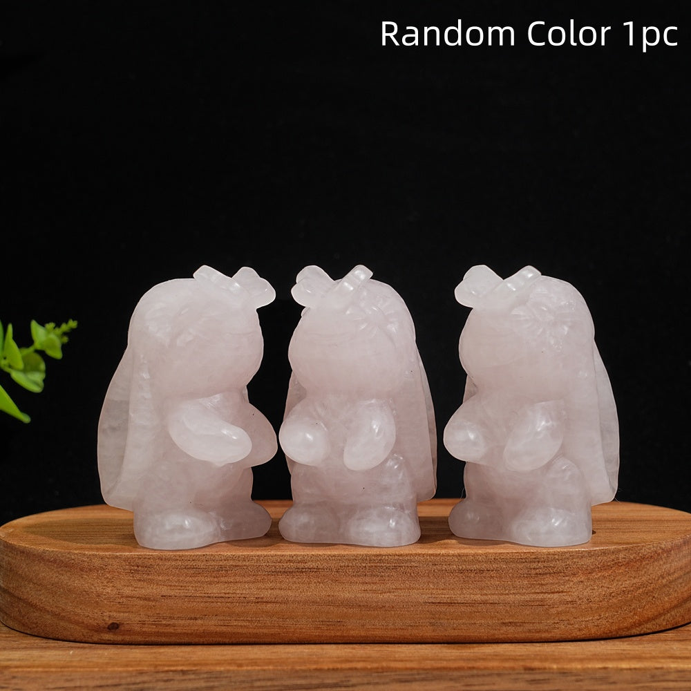 Natural Crystal Bunny Playing With Butterfly Carving
