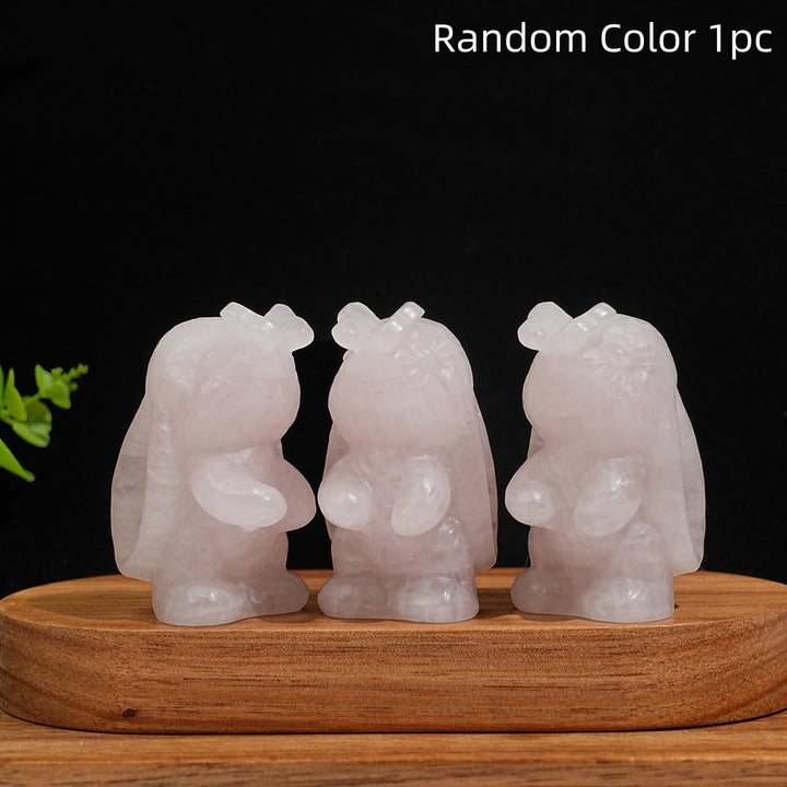 Natural Crystal Bunny Playing With Butterfly Carving