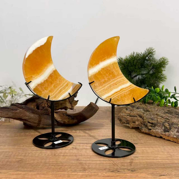 Yellow Calcite Moon With Stand