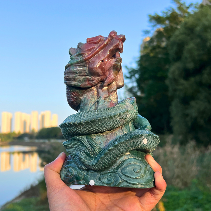 Unique Ocean Jasper Dragon Carving