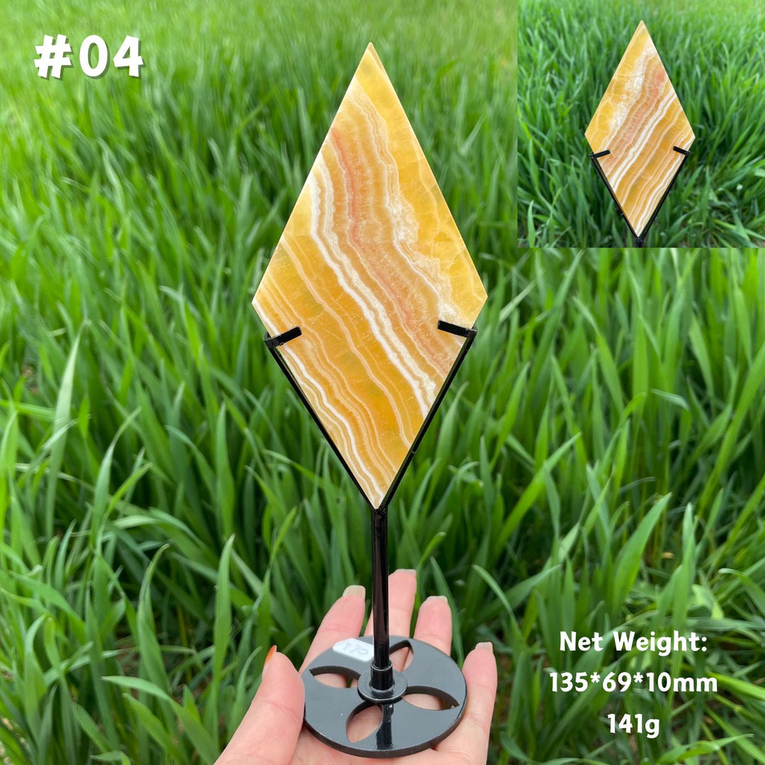 Unique,Natural Crystal Yellow Calcite Rhombus Slice