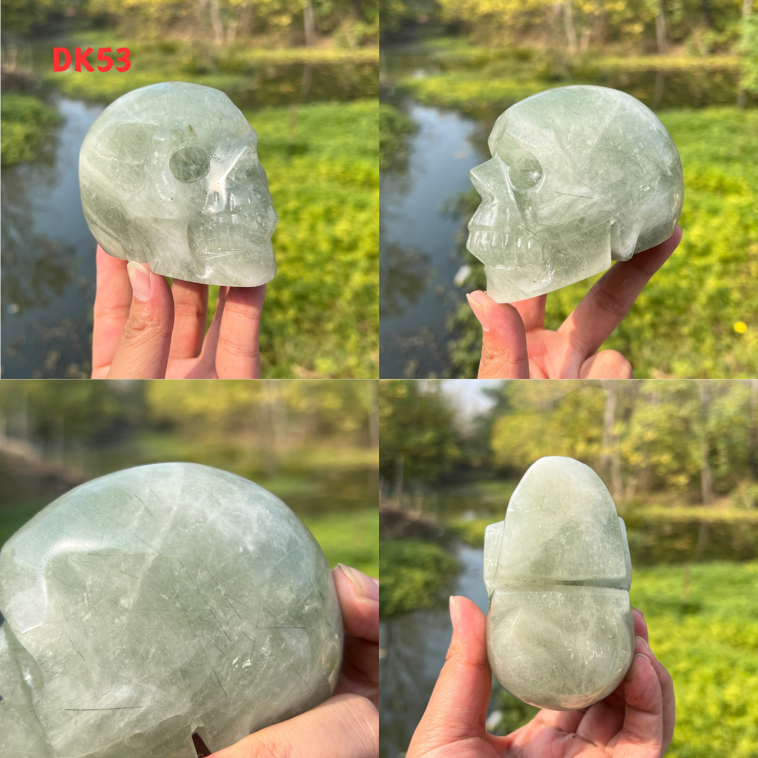 Clear Quartz With Green Actinolite Skull