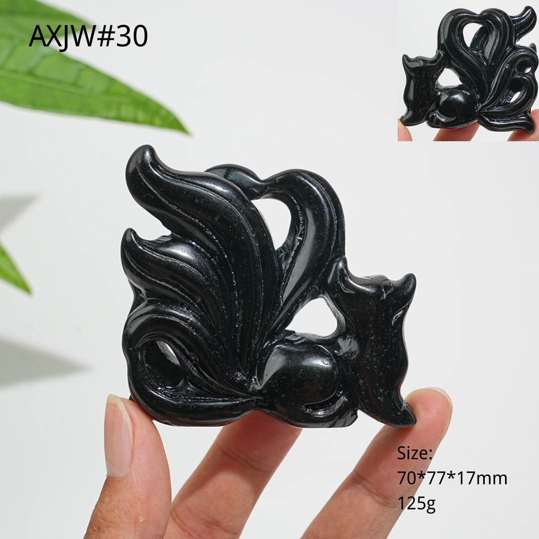 Unique,Natural Crystal Carved Heartful Nine-Tailed Fox
