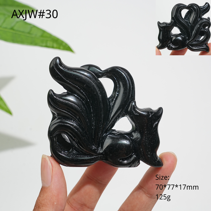 Unique,Natural Crystal Carved Heartful Nine-Tailed Fox