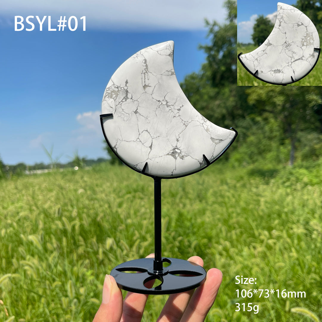 Unique,Natural Crystal Elegant Howlite Moon With Stand