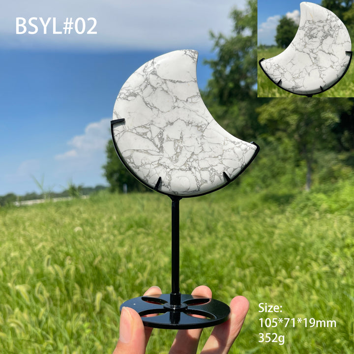 Unique,Natural Crystal Elegant Howlite Moon With Stand