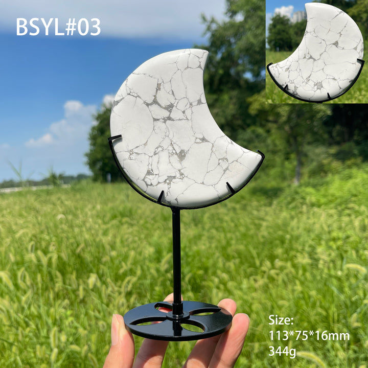 Unique,Natural Crystal Elegant Howlite Moon With Stand