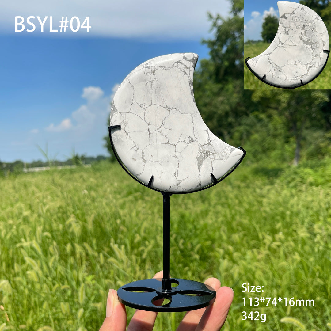 Unique,Natural Crystal Elegant Howlite Moon With Stand