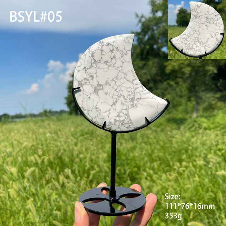 Unique,Natural Crystal Elegant Howlite Moon With Stand