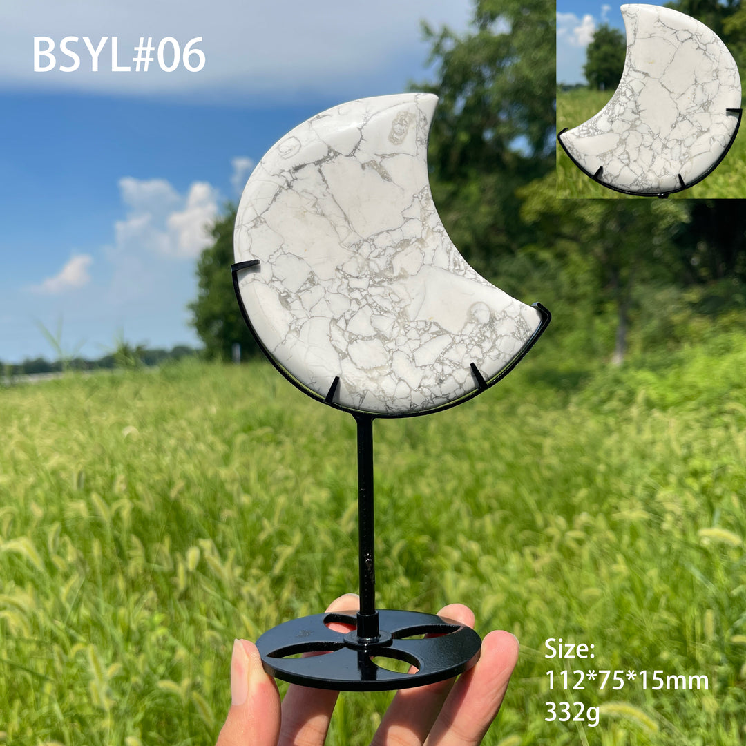 Unique,Natural Crystal Elegant Howlite Moon With Stand