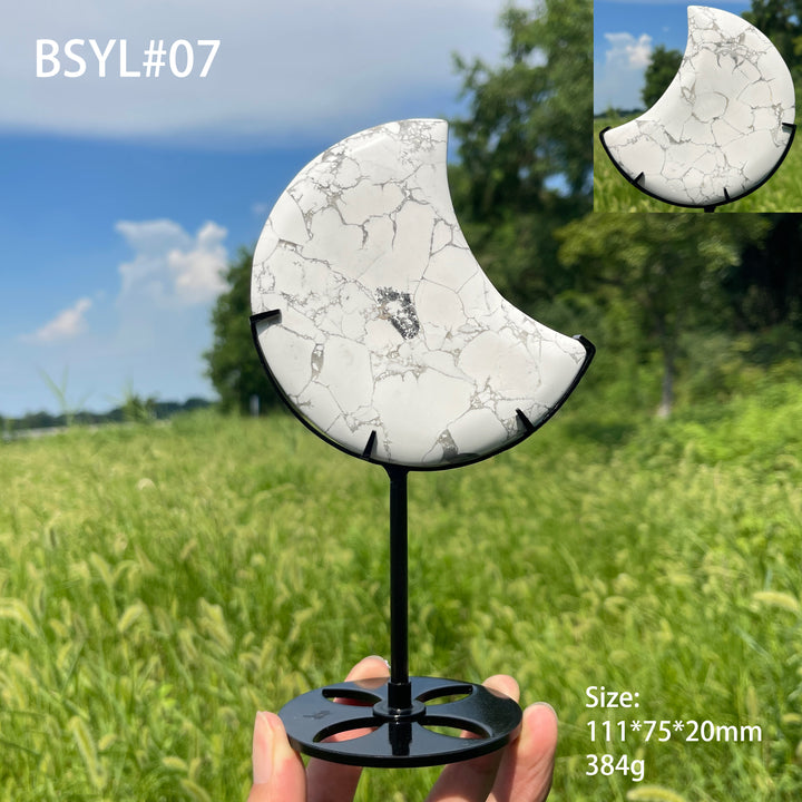 Unique,Natural Crystal Elegant Howlite Moon With Stand