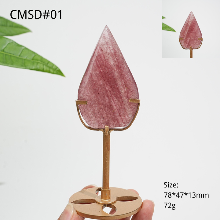 Unique,Natural Crystal Strawberry Quartz Teardrop With Stand