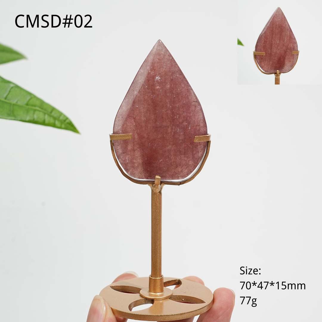 Unique,Natural Crystal Strawberry Quartz Teardrop With Stand