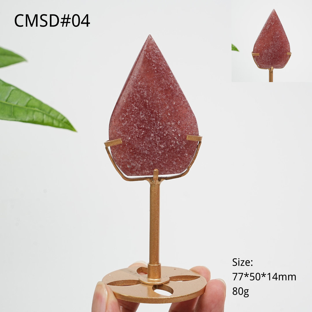 Unique,Natural Crystal Strawberry Quartz Teardrop With Stand