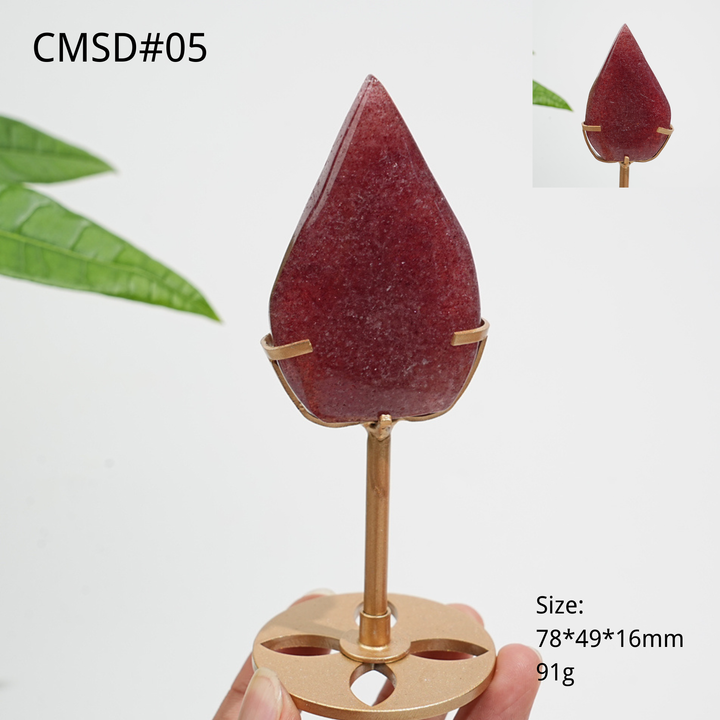 Unique,Natural Crystal Strawberry Quartz Teardrop With Stand