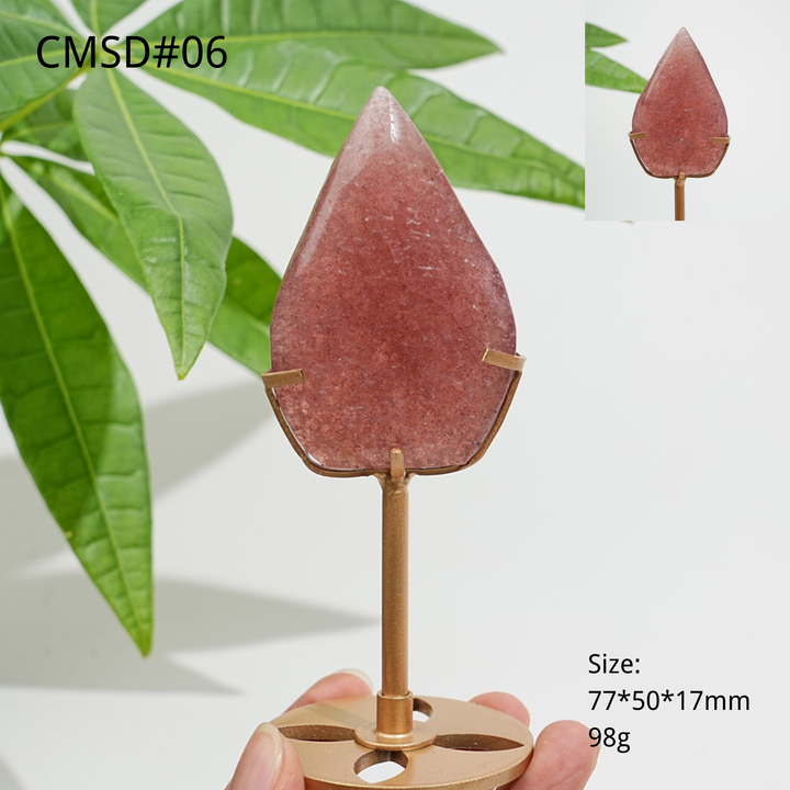 Unique,Natural Crystal Strawberry Quartz Teardrop With Stand