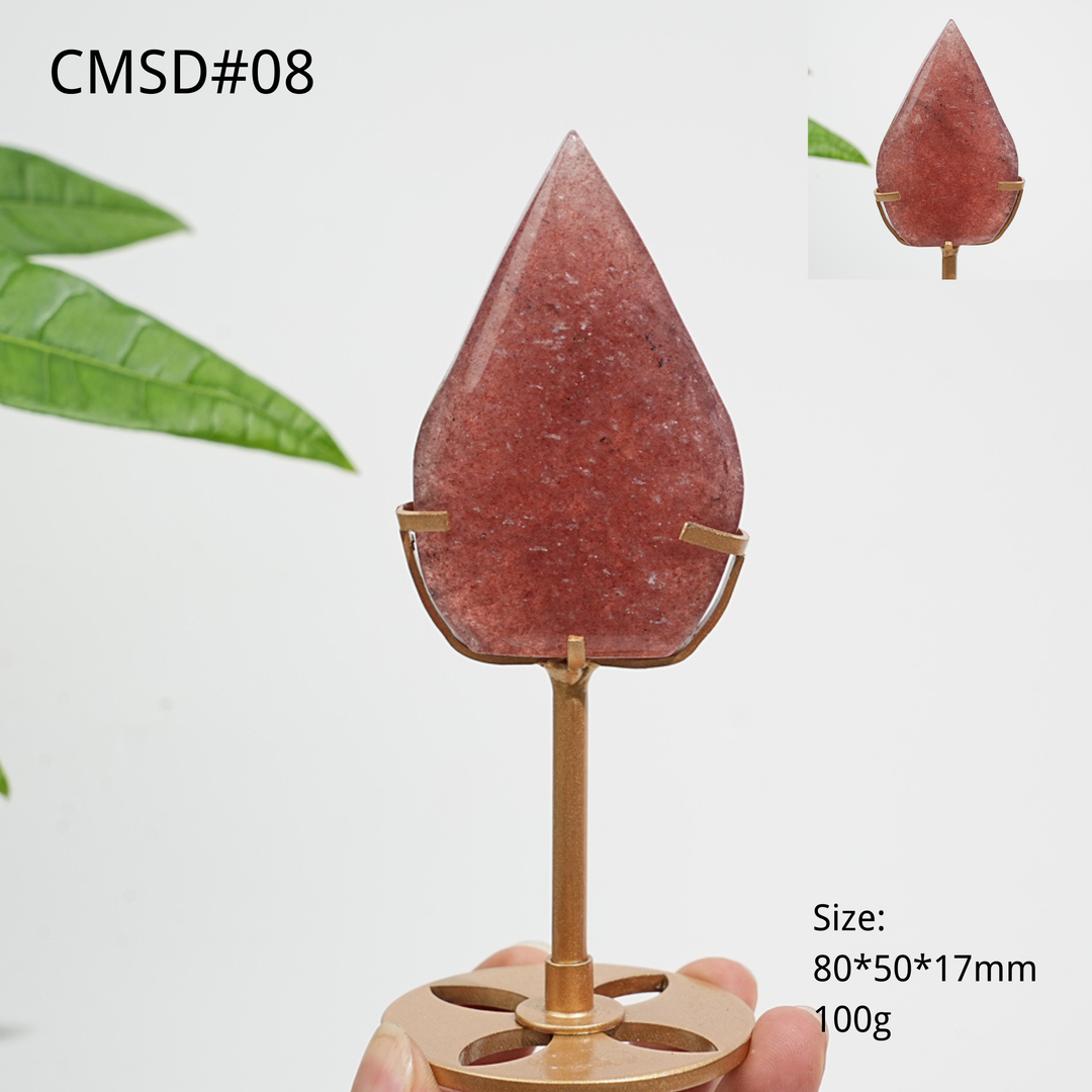 Unique,Natural Crystal Strawberry Quartz Teardrop With Stand