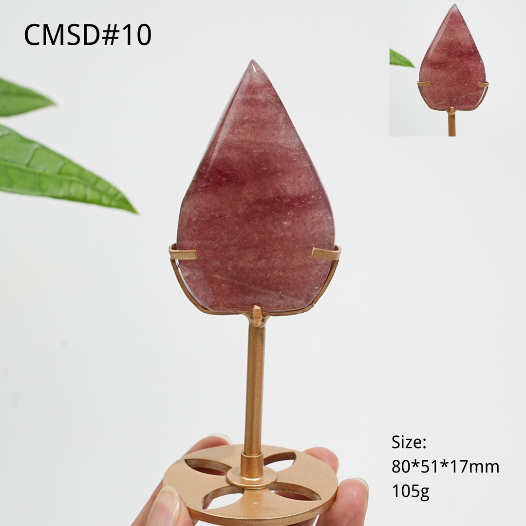 Unique,Natural Crystal Strawberry Quartz Teardrop With Stand