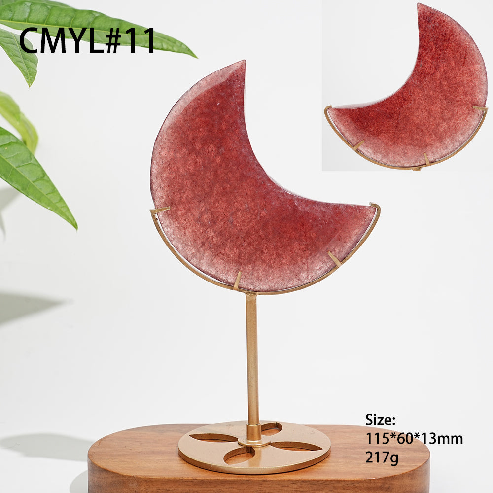 Unique,Natural Strawberry Quartz Moon With Stand