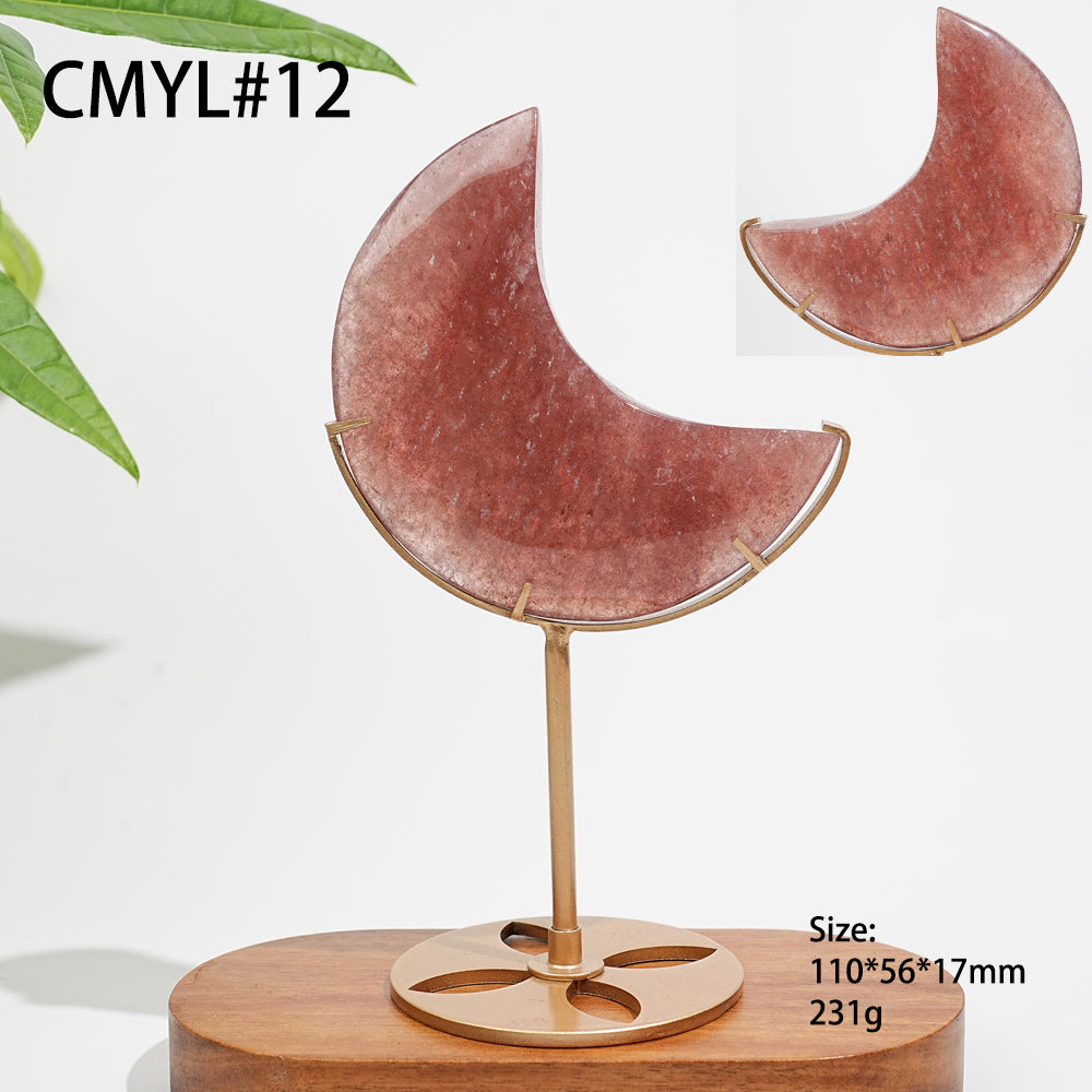 Unique,Natural Strawberry Quartz Moon With Stand