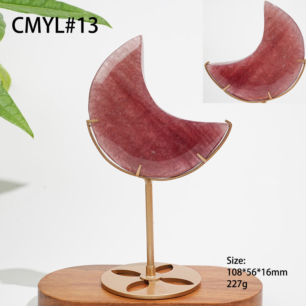Unique,Natural Strawberry Quartz Moon With Stand