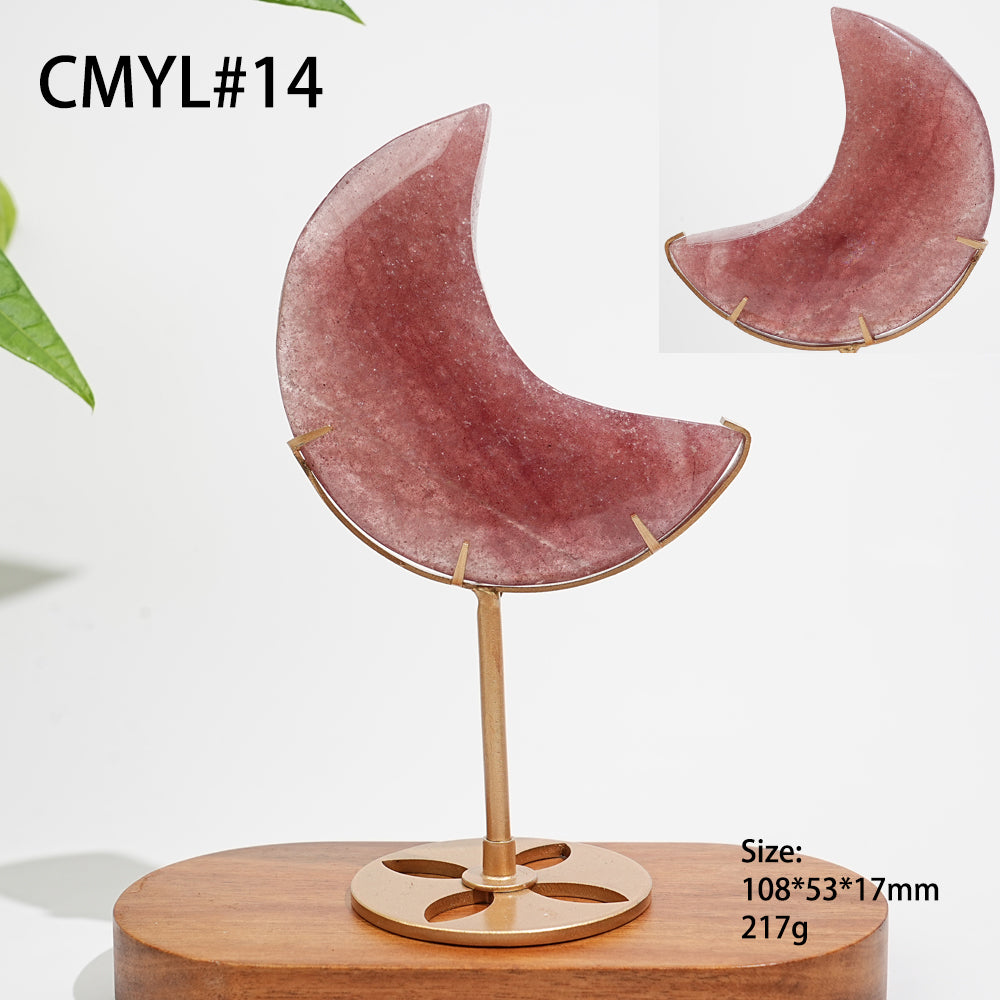 Unique,Natural Strawberry Quartz Moon With Stand