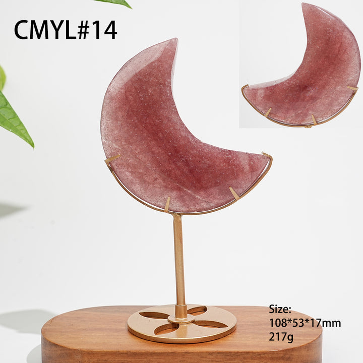 Unique,Natural Strawberry Quartz Moon With Stand