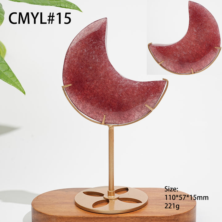 Unique,Natural Strawberry Quartz Moon With Stand