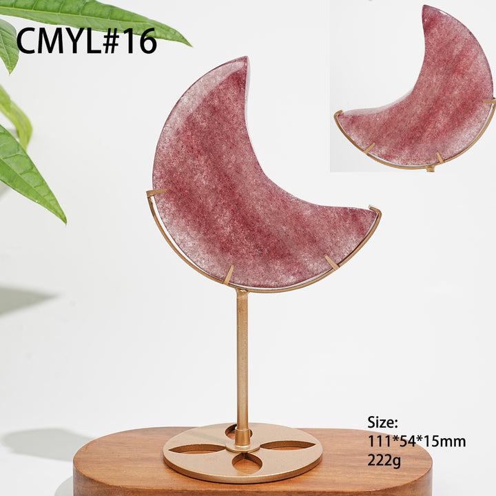 Unique,Natural Strawberry Quartz Moon With Stand