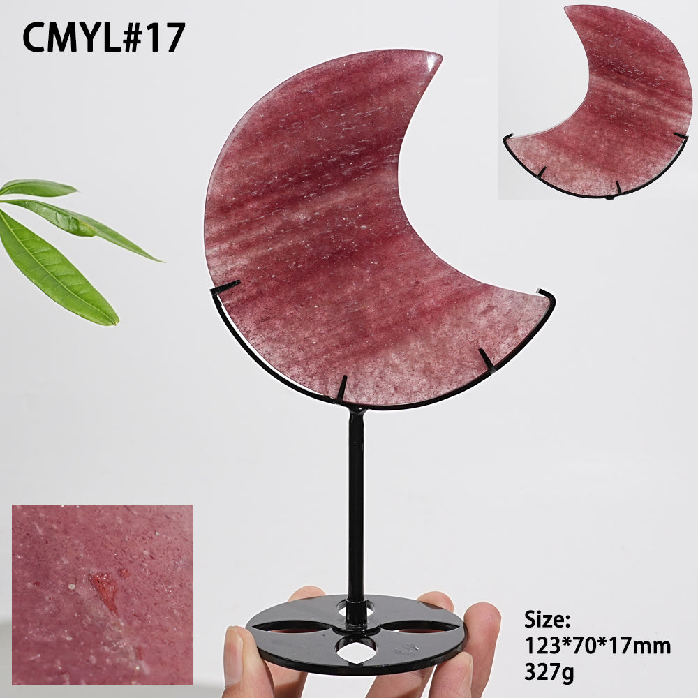 Unique,Natural Strawberry Quartz Moon With Stand
