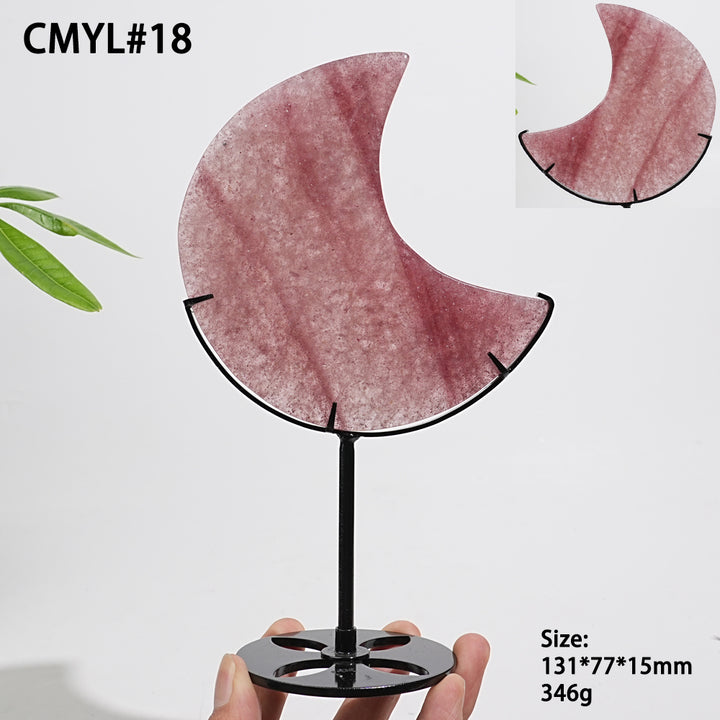 Unique,Natural Strawberry Quartz Moon With Stand