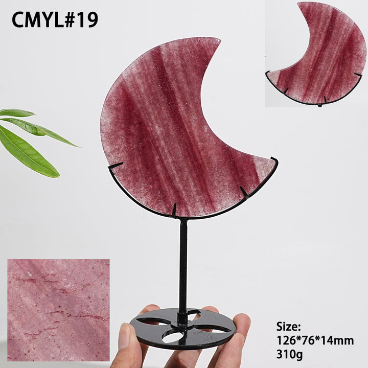 Unique,Natural Strawberry Quartz Moon With Stand