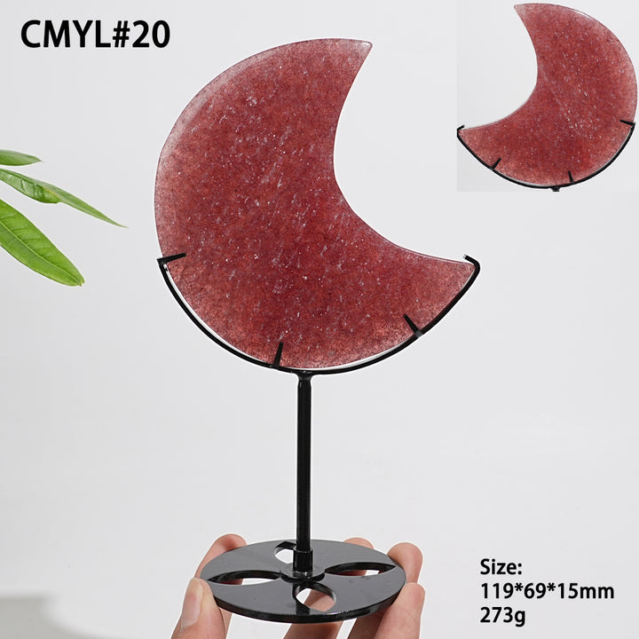 Unique,Natural Strawberry Quartz Moon With Stand