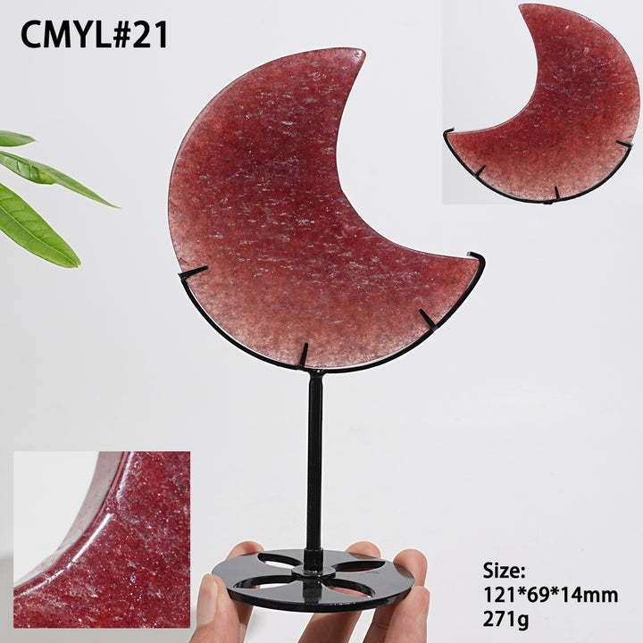 Unique,Natural Strawberry Quartz Moon With Stand