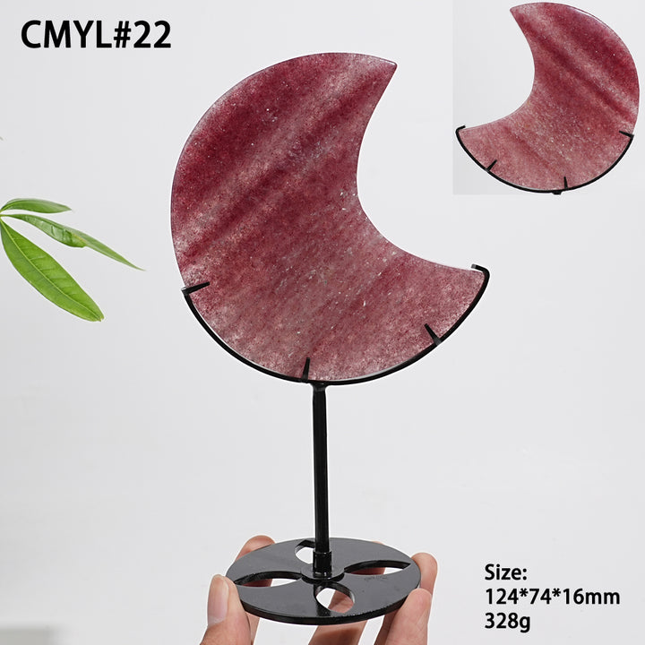 Unique,Natural Strawberry Quartz Moon With Stand