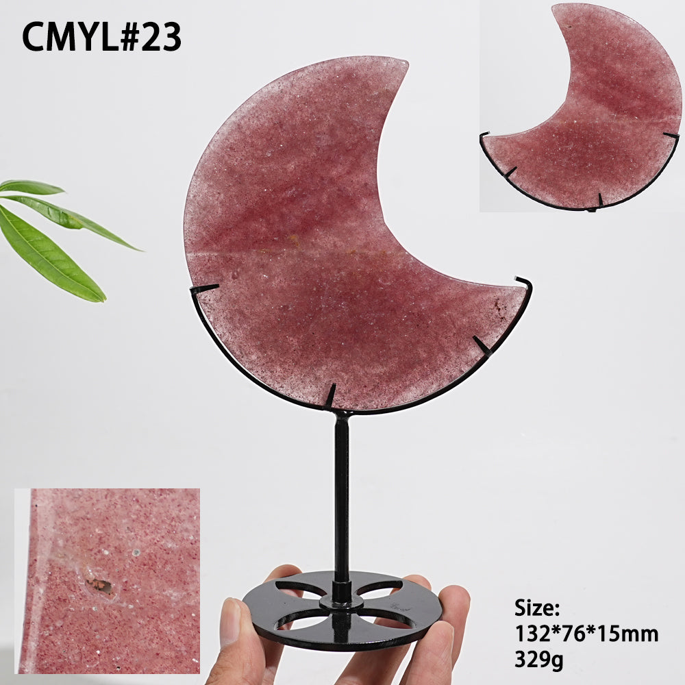 Unique,Natural Strawberry Quartz Moon With Stand