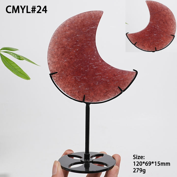 Unique,Natural Strawberry Quartz Moon With Stand
