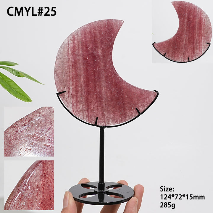 Unique,Natural Strawberry Quartz Moon With Stand