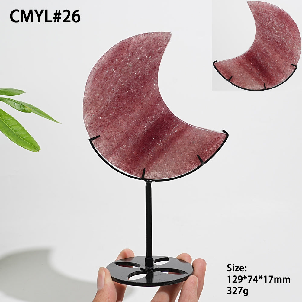 Unique,Natural Strawberry Quartz Moon With Stand