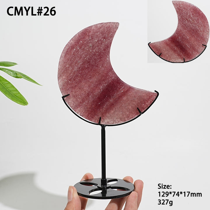 Unique,Natural Strawberry Quartz Moon With Stand