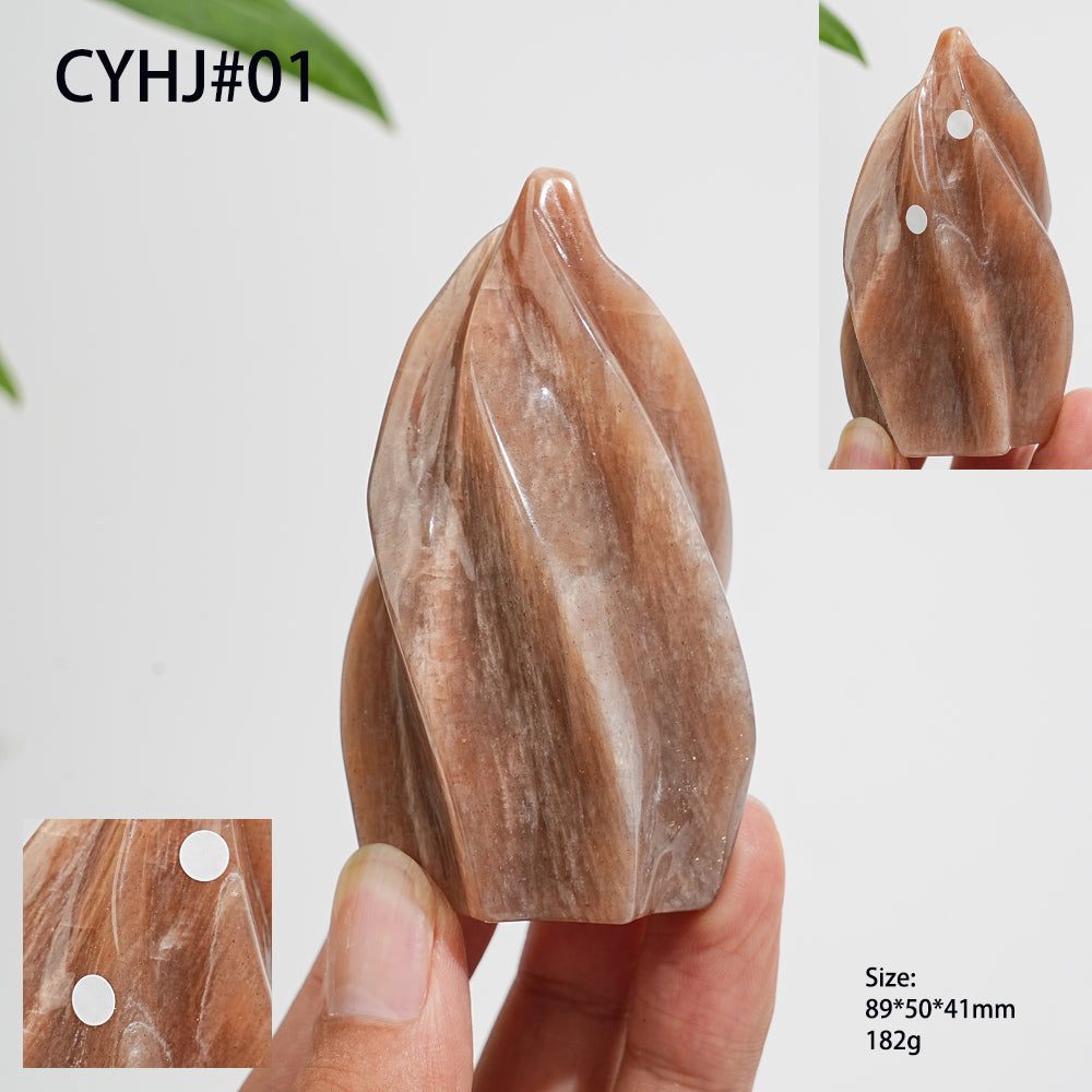 Unique,Imperfect Natural Crystal Peach Moonstone Flame Torch