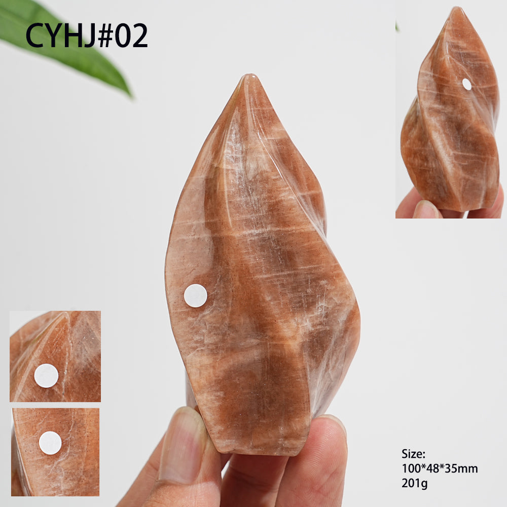 Unique,Imperfect Natural Crystal Peach Moonstone Flame Torch