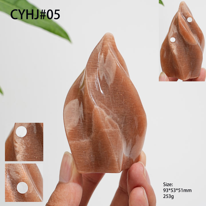 Unique,Imperfect Natural Crystal Peach Moonstone Flame Torch