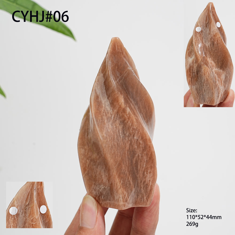 Unique,Imperfect Natural Crystal Peach Moonstone Flame Torch