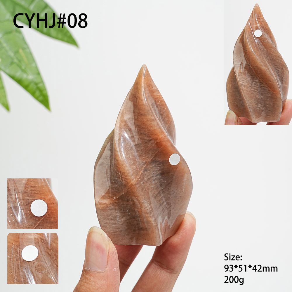 Unique,Imperfect Natural Crystal Peach Moonstone Flame Torch