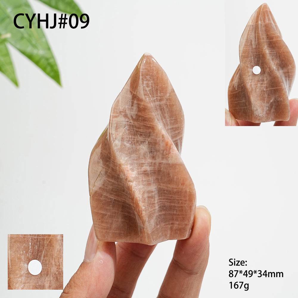 Unique,Imperfect Natural Crystal Peach Moonstone Flame Torch