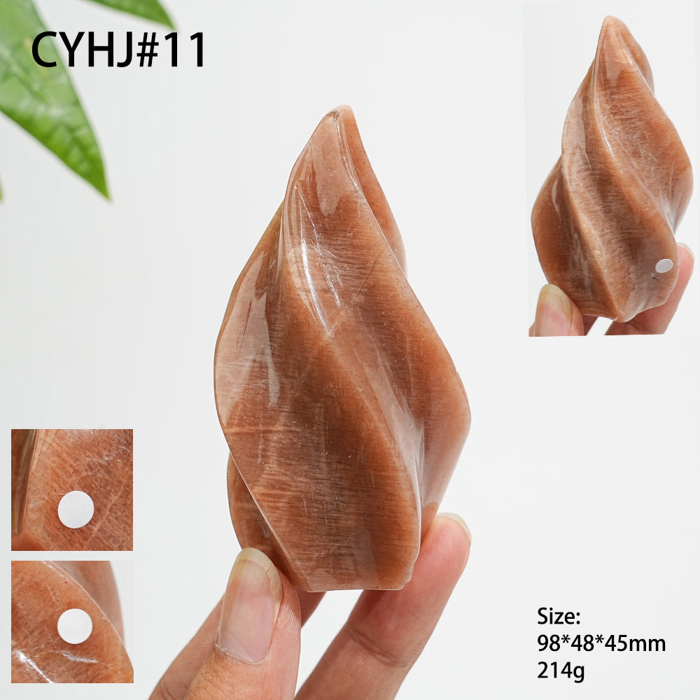 Unique,Imperfect Natural Crystal Peach Moonstone Flame Torch
