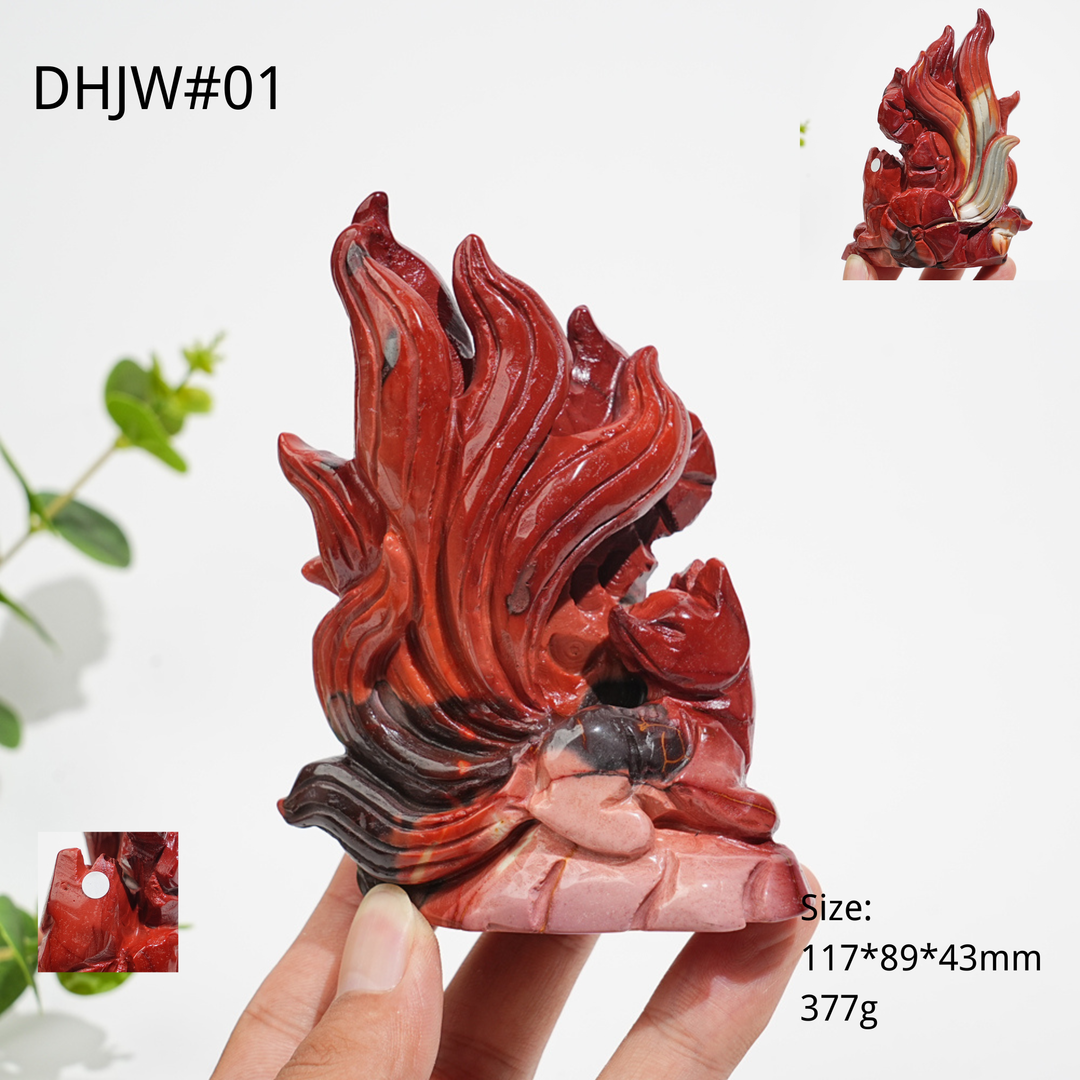 Unique,A Slightly Imperfect Natural Crystal Mookaite Nine-Tailed Fox Carving